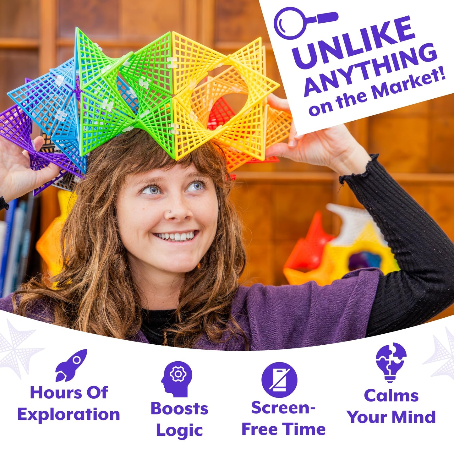 Hypertile HyperTiles Hyperbolic Building Toy | 48 Tiles & 80 Connectors for STEM Exploration