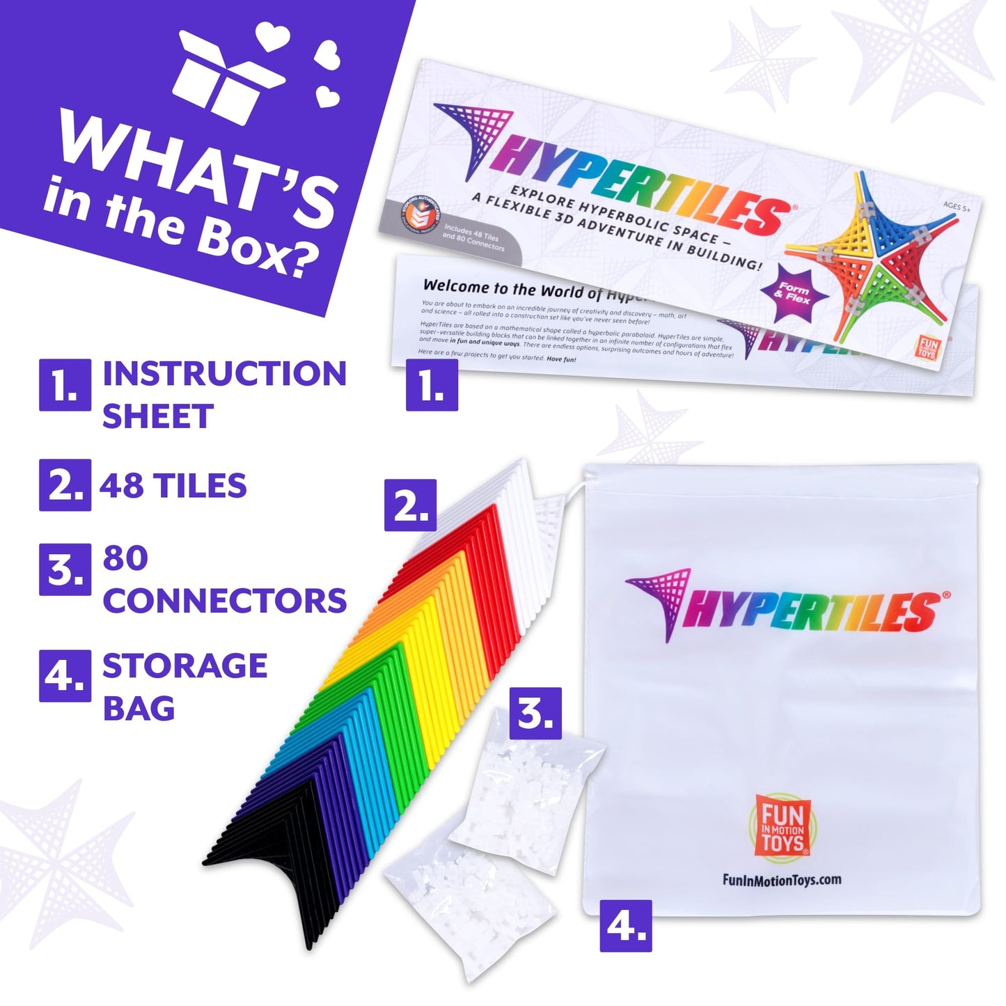 Hypertile HyperTiles Hyperbolic Building Toy | 48 Tiles & 80 Connectors for STEM Exploration