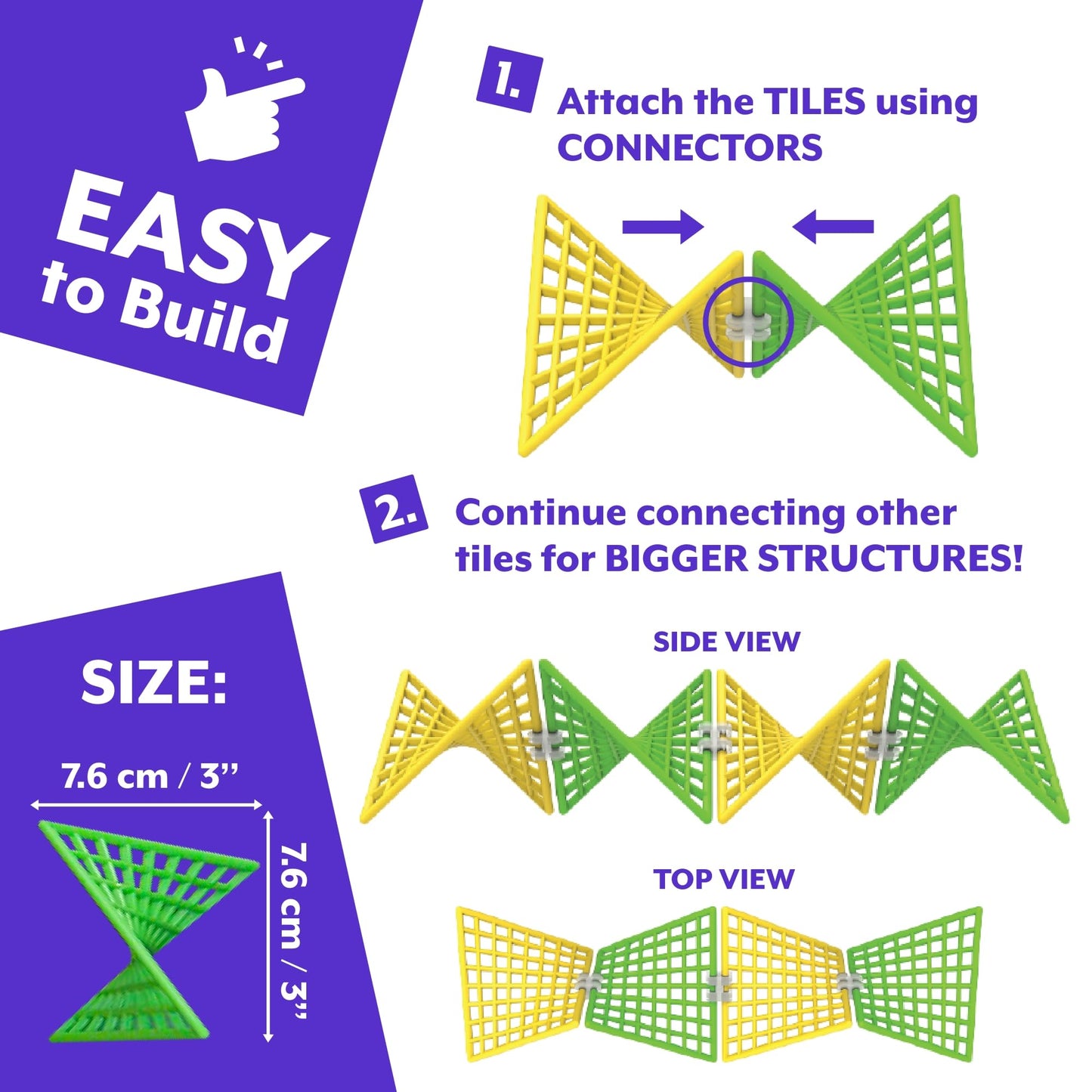 Hypertile HyperTiles Hyperbolic Building Toy | 48 Tiles & 80 Connectors for STEM Exploration
