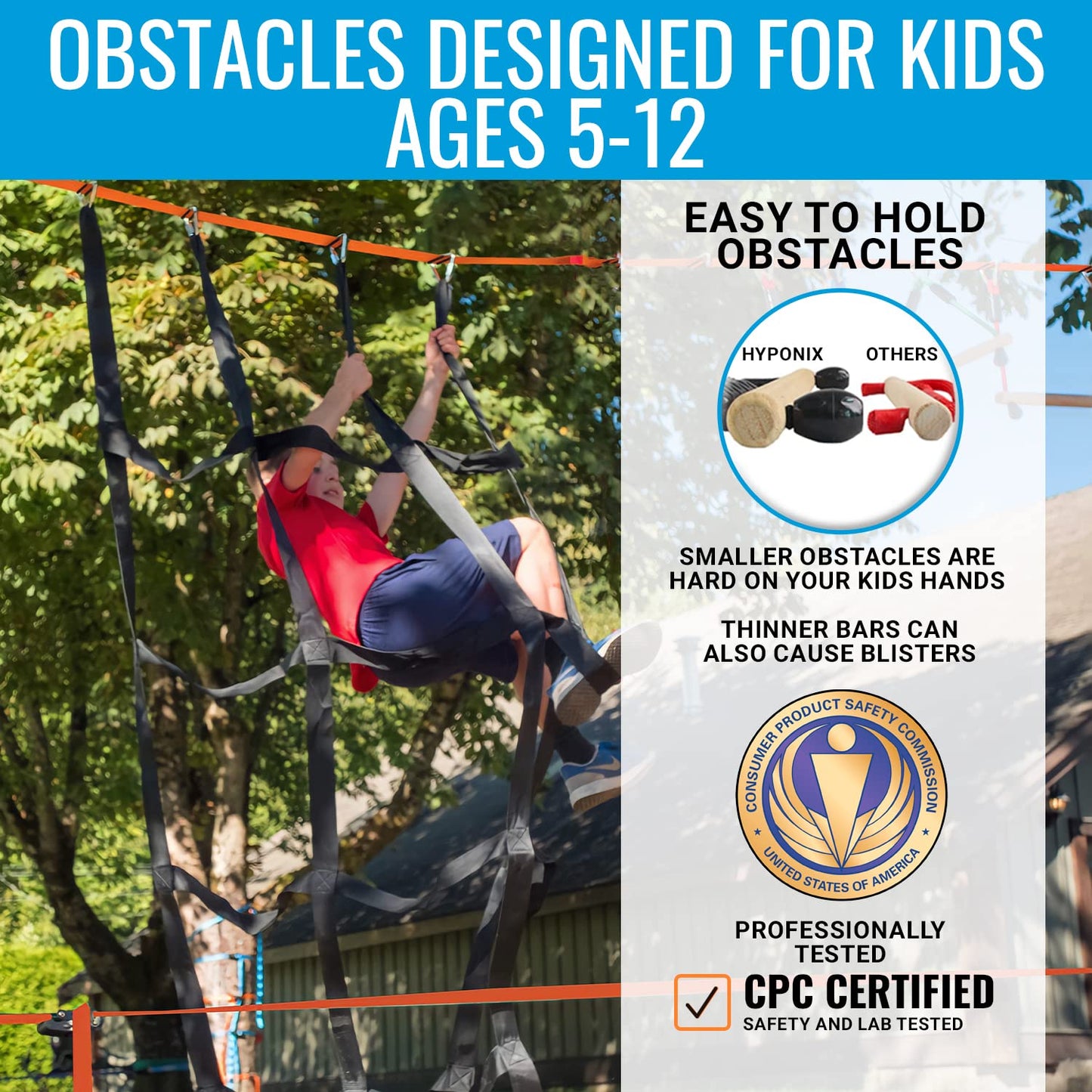 Hyponix Sporting Ninja Warrior Obstacle Course for Kids — 2x50 ft Slacklines & 10 Weatherproof Obstacles