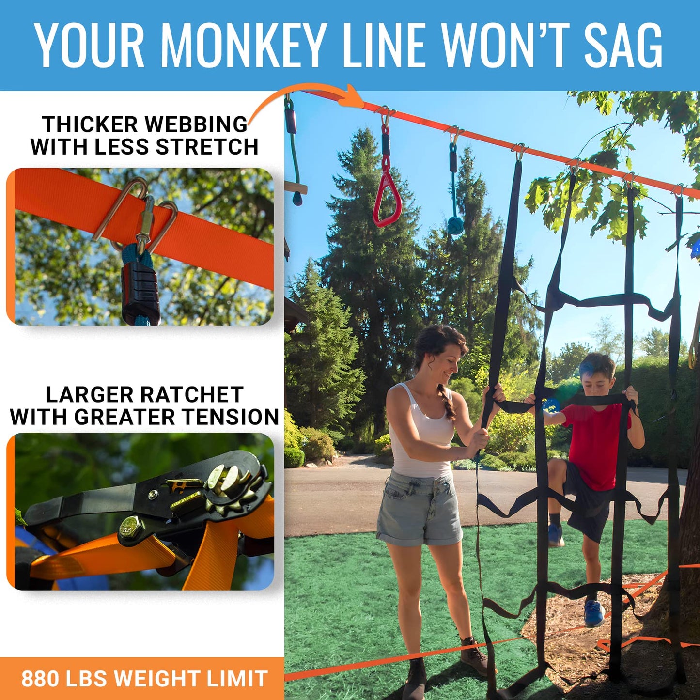 Hyponix Sporting Ninja Warrior Obstacle Course for Kids — 2x50 ft Slacklines & 10 Weatherproof Obstacles