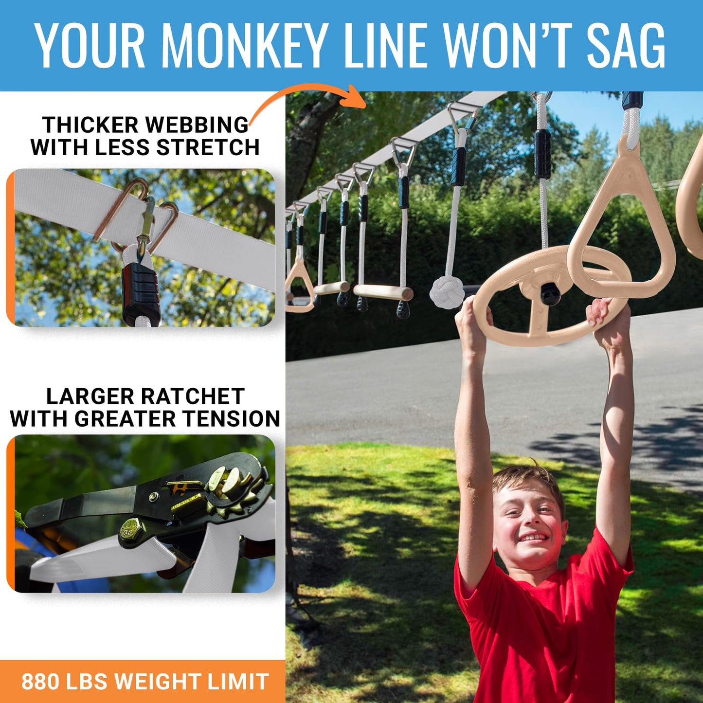 Hyponix Sporting Ninja Warrior Obstacle Course for Kids – 2x50 ft Slacklines & 10 Weatherproof Obstacles