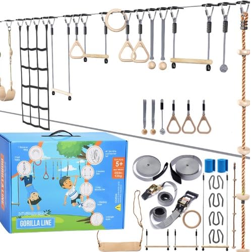 Hyponix Ninja Obstacle Course for Kids – 2x60ft Slacklines & 13 Weatherproof Obstacles