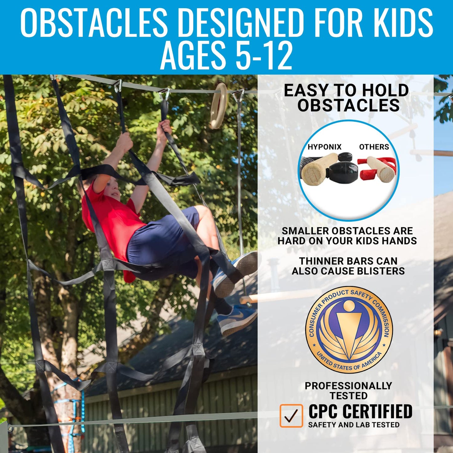 Hyponix Ninja Obstacle Course for Kids – 2x60ft Slacklines & 13 Weatherproof Obstacles