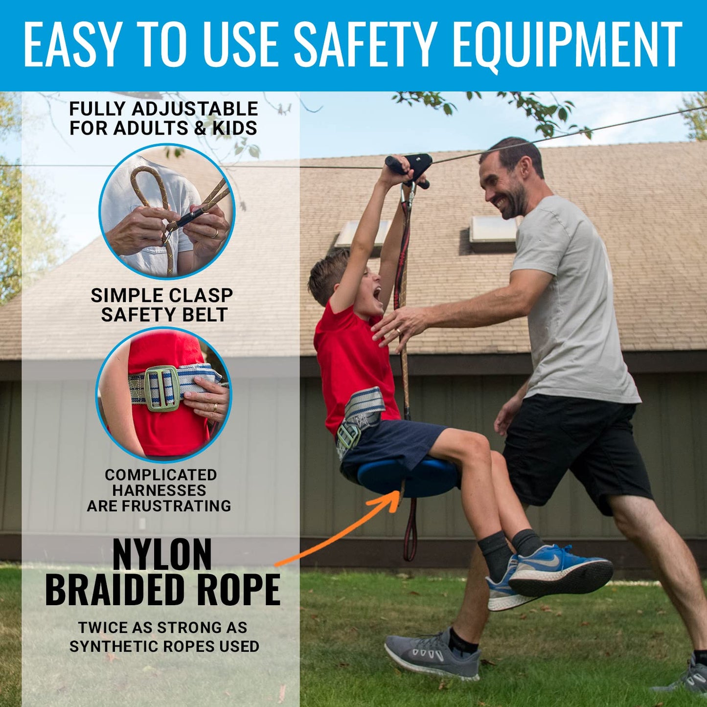 Hyponix Sporting Zip Line Kit for Kids and Adults – 100–200 ft, Up to 350 lbs, Quick Setup, Rustproof Stainless Steel