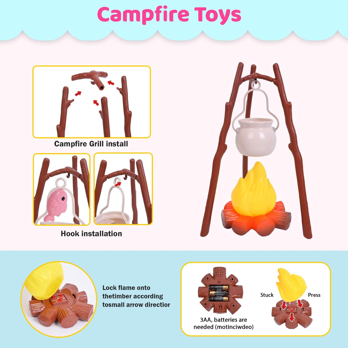 HYRENEE Kids Camping Set with Play Tent Campfire Lantern for Indoor Outdoor Fun