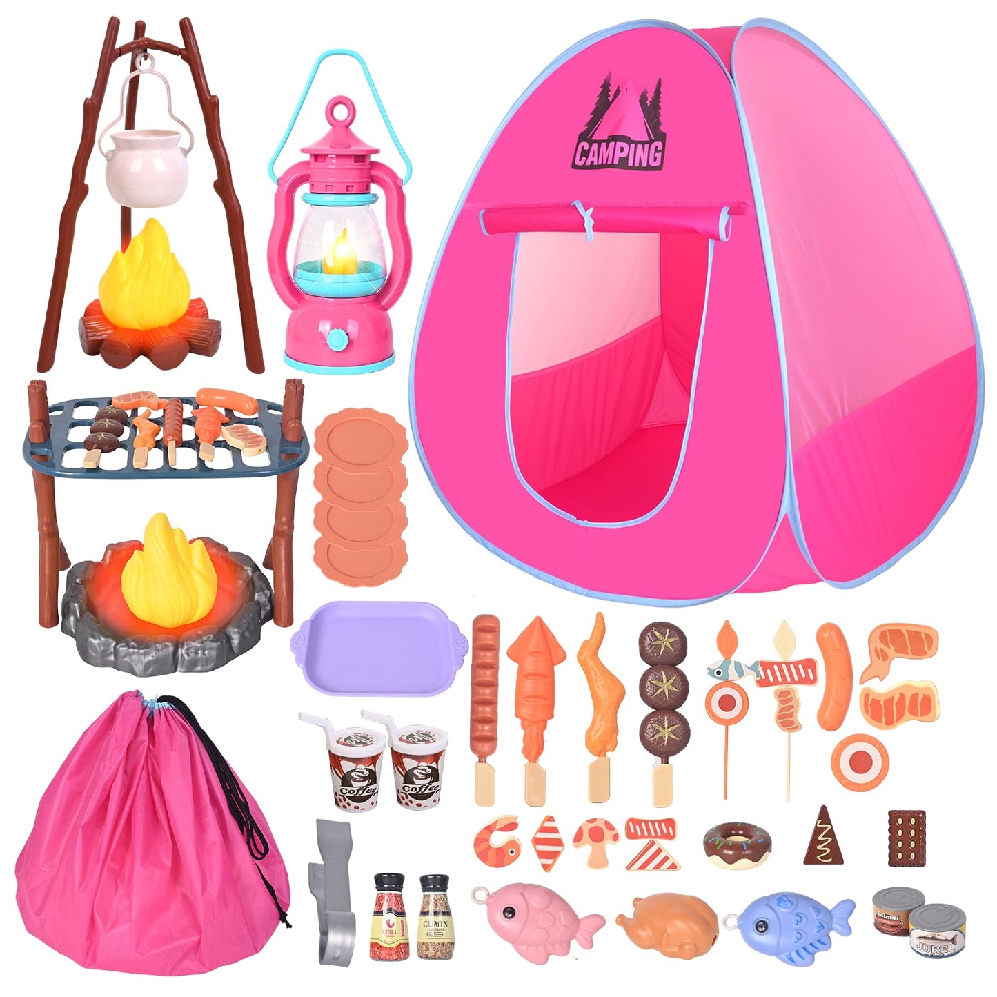 HYRENEE Kids Camping Set with Play Tent Campfire Lantern for Indoor Outdoor Fun