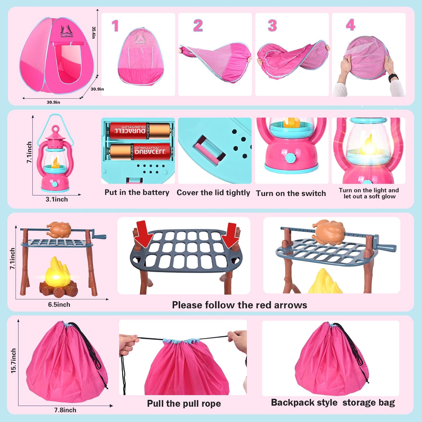 HYRENEE Kids Camping Set with Play Tent Campfire Lantern for Indoor Outdoor Fun