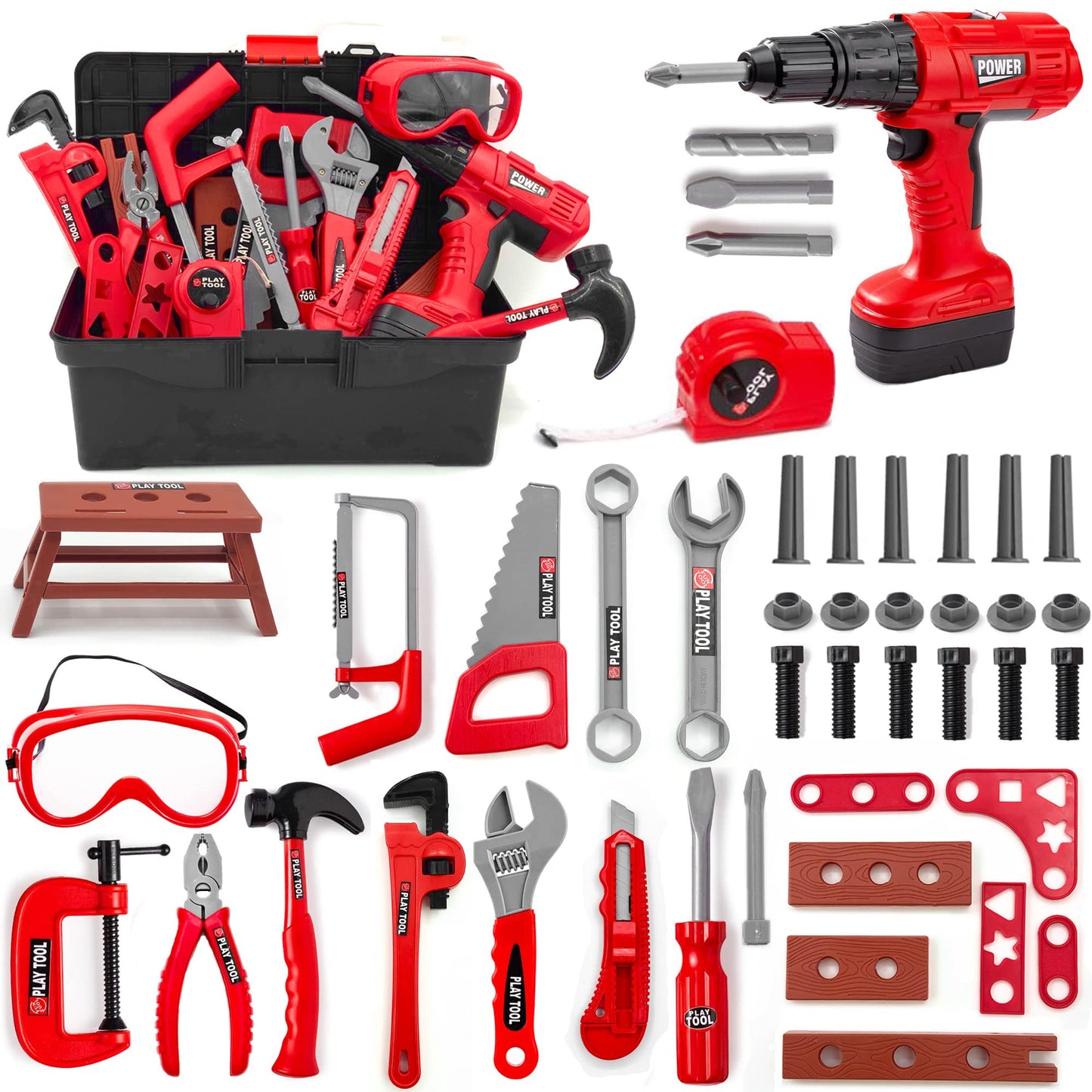 HYRENEE Kids Tool Set – 48-Piece Toolbox with Electric Drill