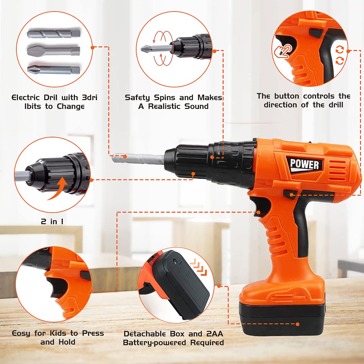 HYRENEE Kids Tool Set – 48-Piece Pretend Play Kit with Electric Drill & Toolbox (Ages 3-5)