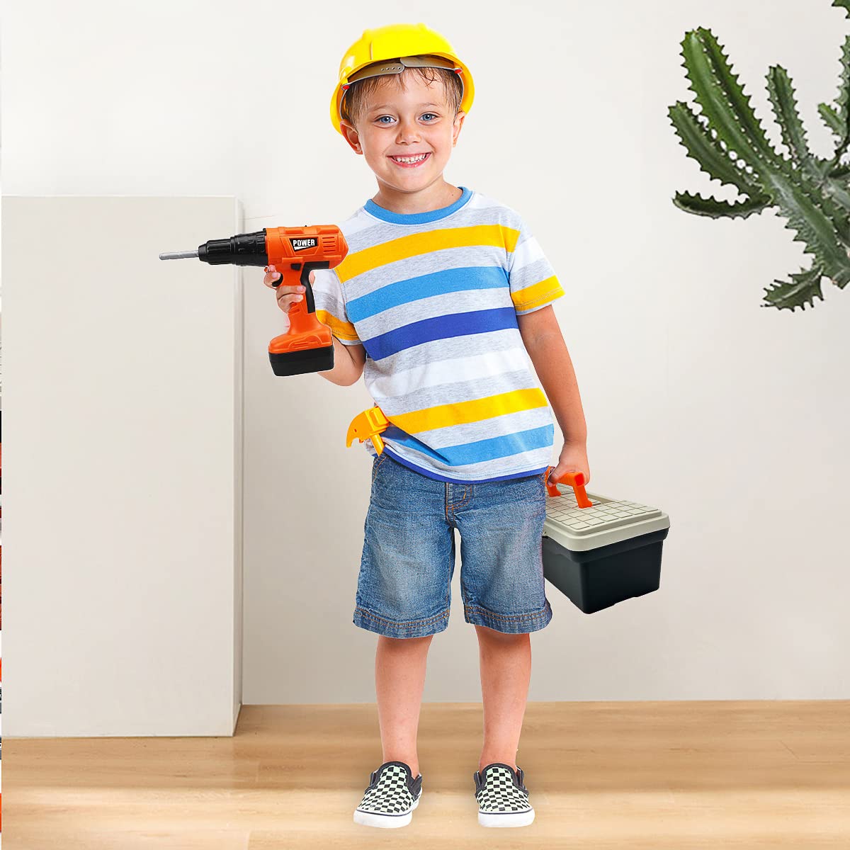 HYRENEE Kids Tool Set – 48-Piece Pretend Play Kit with Electric Drill & Toolbox (Ages 3-5)