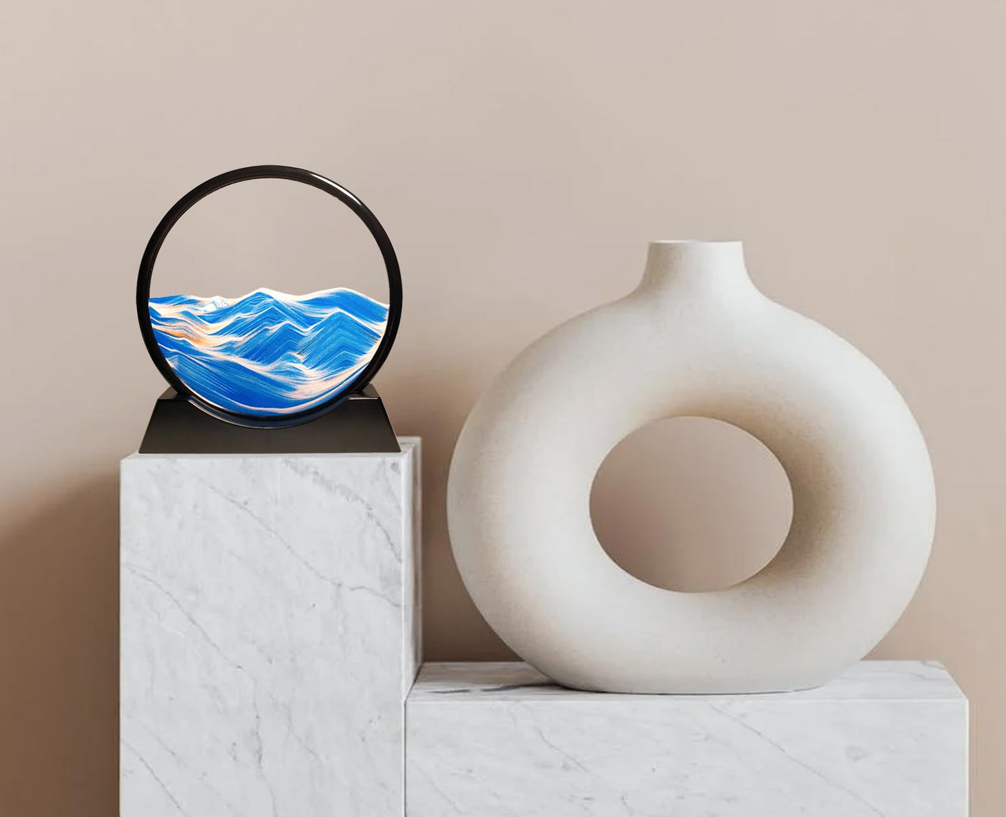 HYUGF Moving Sand Art Picture – 3D Ocean Sandscape in a 7-inch Round Glass Frame