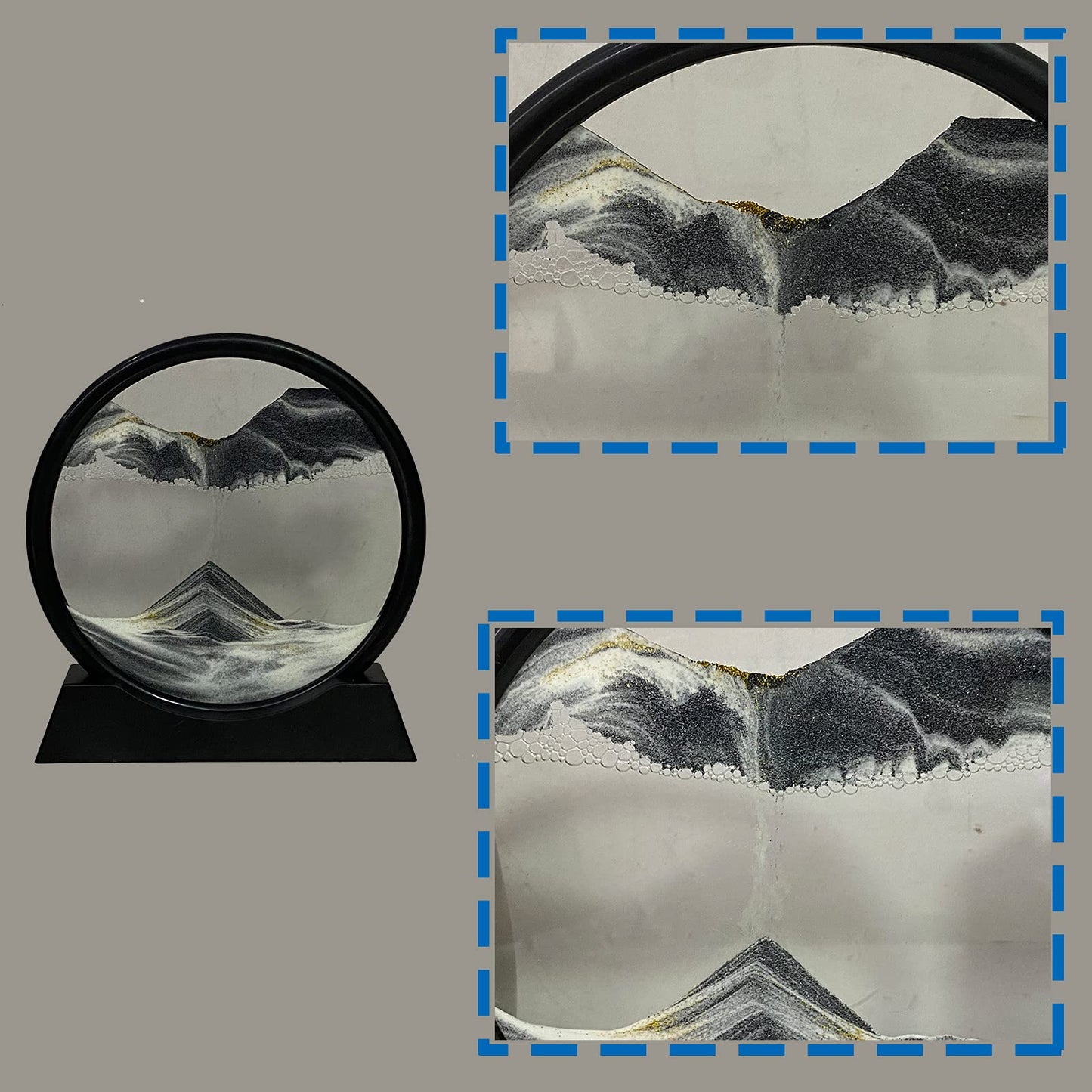 HYUGF Moving Sand Art Picture – 3D Deep Sea Sandscape in Round Glass Frame, 7-inch Desk Decor