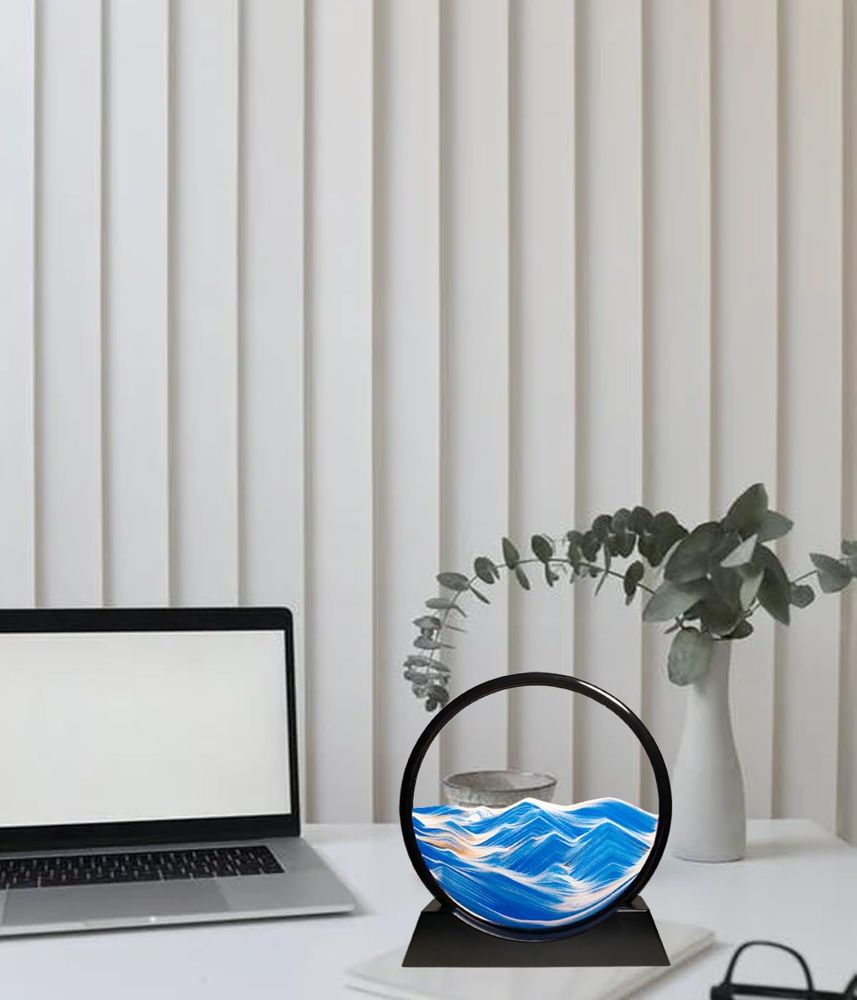 HYUGF Moving Sand Art Picture – 3D Ocean Sandscape in a 7-inch Round Glass Frame