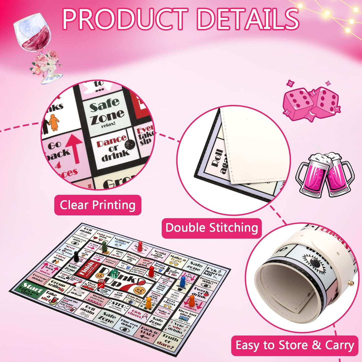 HYXFJITS Drinking Board Game for Adults – Waterproof Leather Mat, 2-8 Players