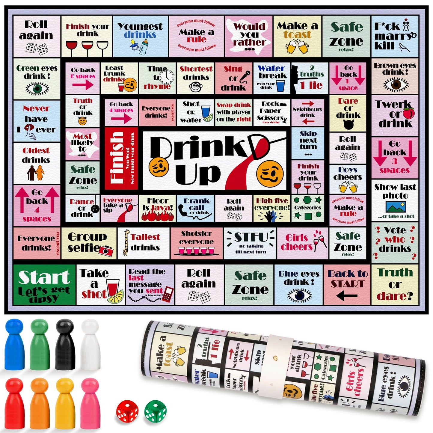 HYXFJITS Drinking Board Game for Adults – Waterproof Leather Mat, 2-8 Players
