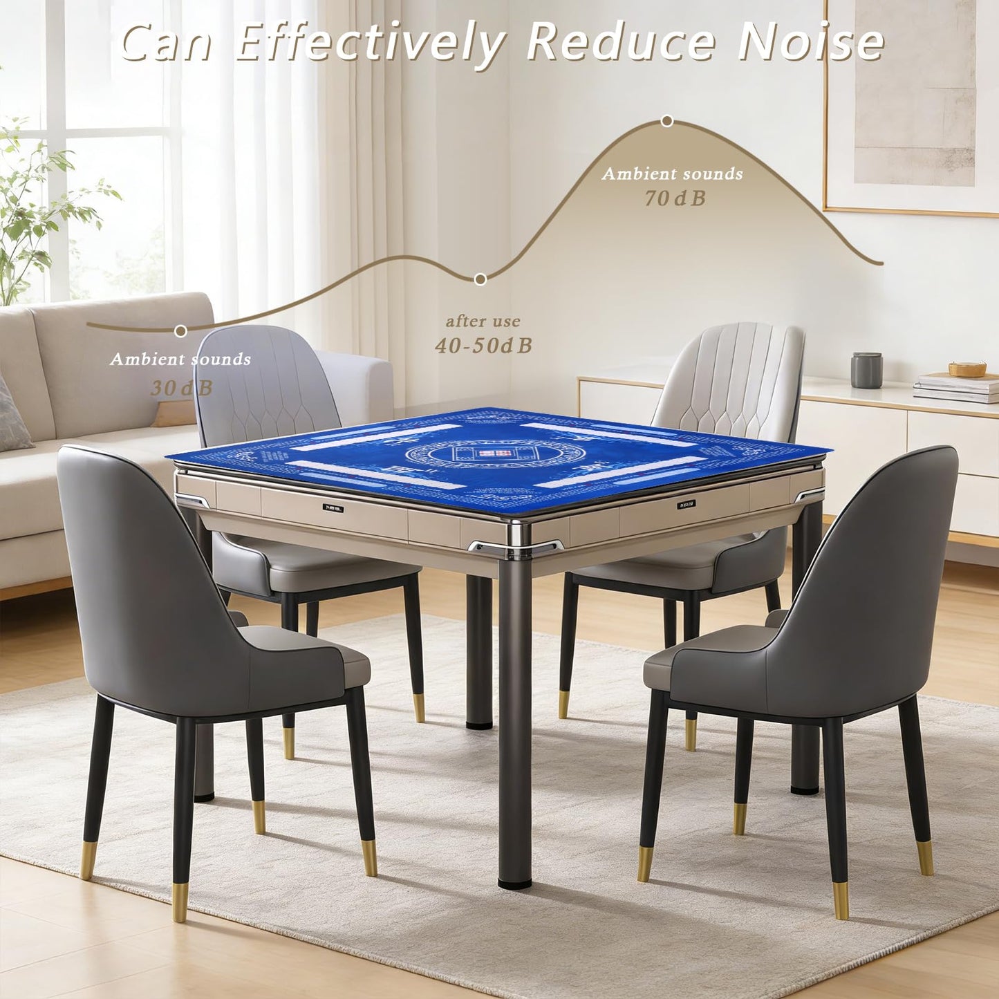 HYXFJITS Mahjong Table Mat 32.4x32.4 in Non-Slip, Noise-Reducing, Portable with Bag – Blue