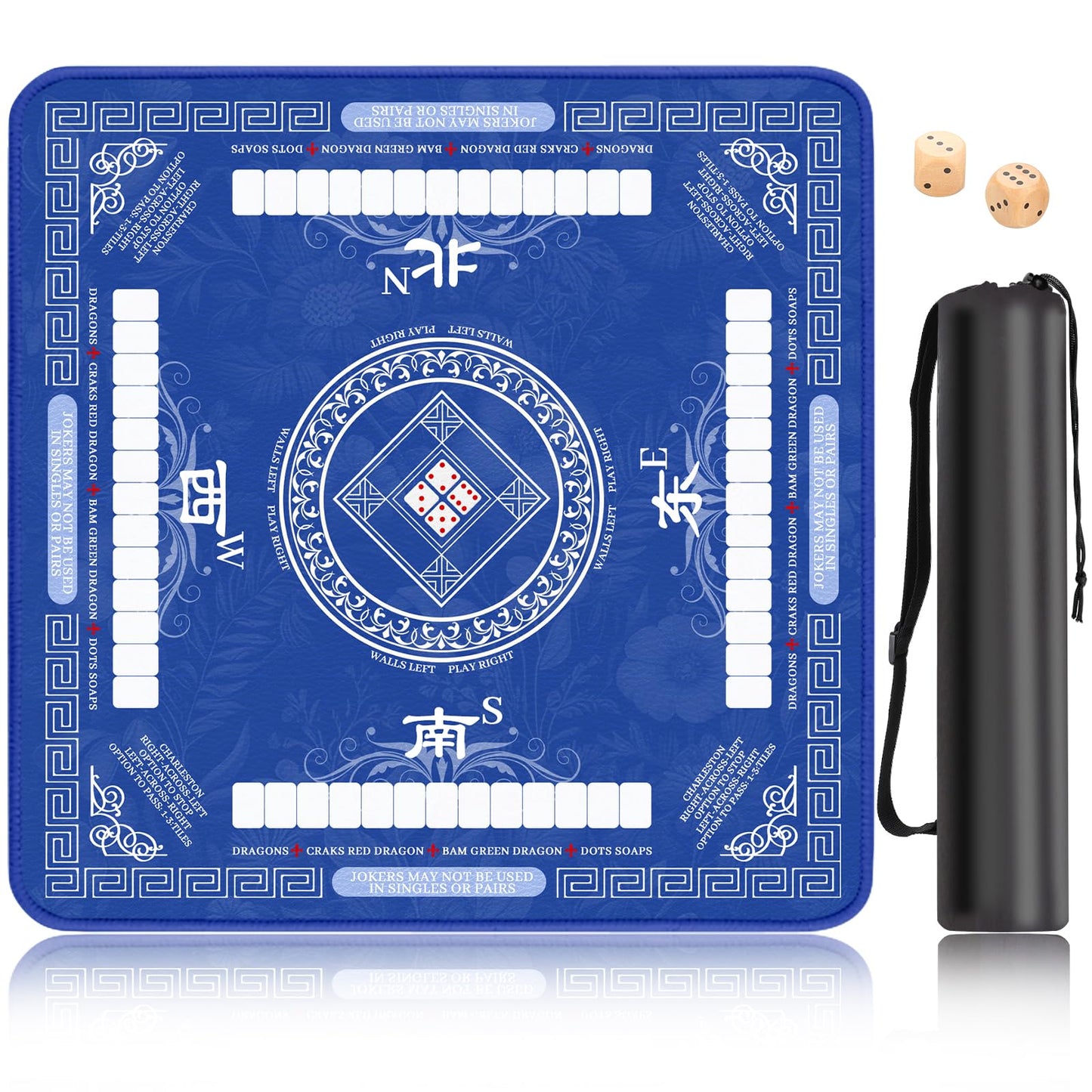 HYXFJITS Mahjong Table Mat 32.4x32.4 in Non-Slip, Noise-Reducing, Portable with Bag – Blue