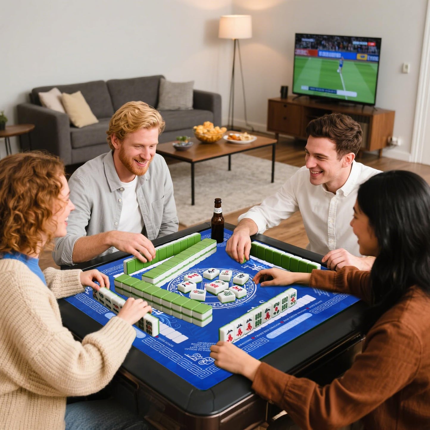 HYXFJITS Mahjong Table Mat 32.4x32.4 in Non-Slip, Noise-Reducing, Portable with Bag – Blue