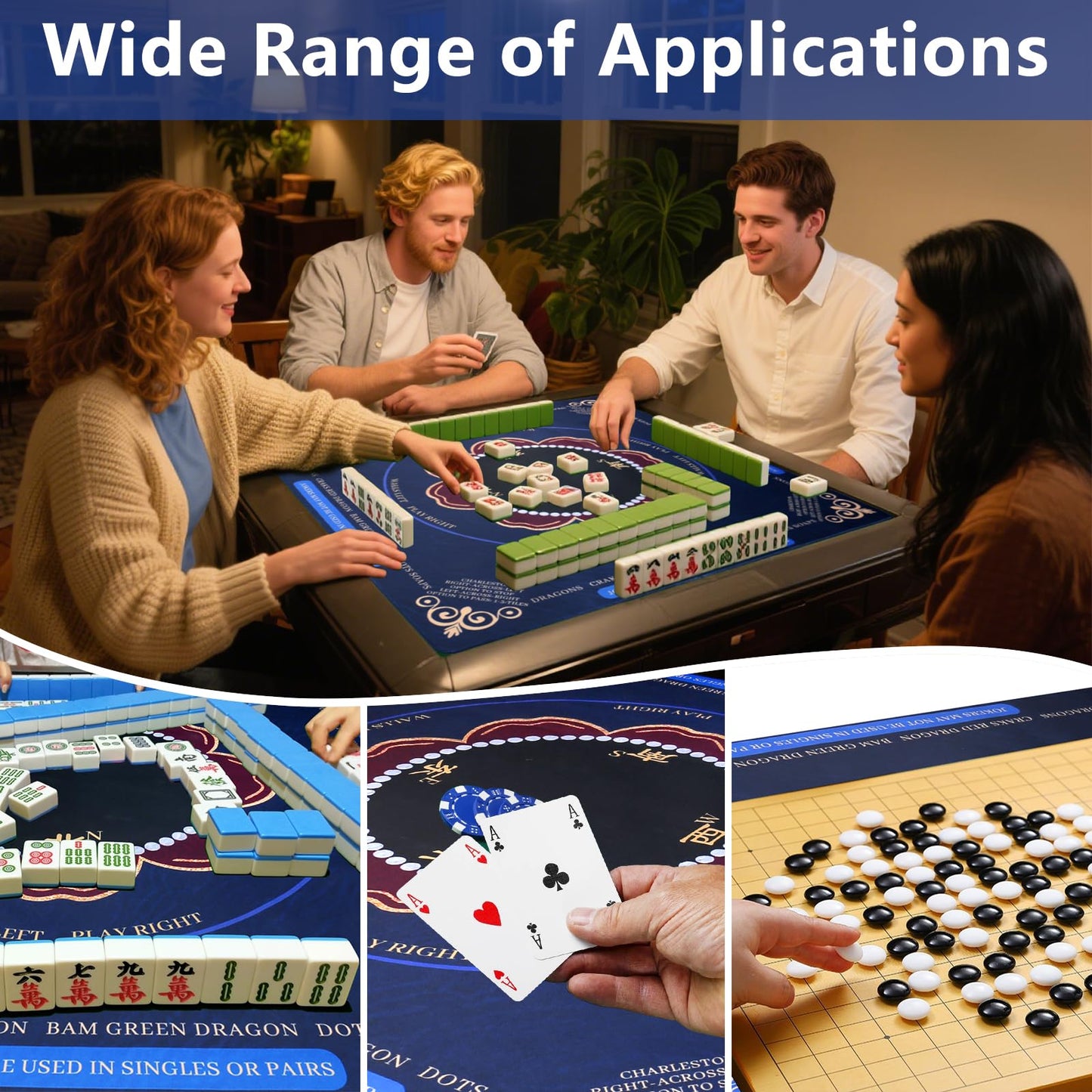 HYXFJITS Mahjong Mat for Table 32x32 Inch – Non-Slip, Noise-Reducing, Portable Table Cover with Carry Bag
