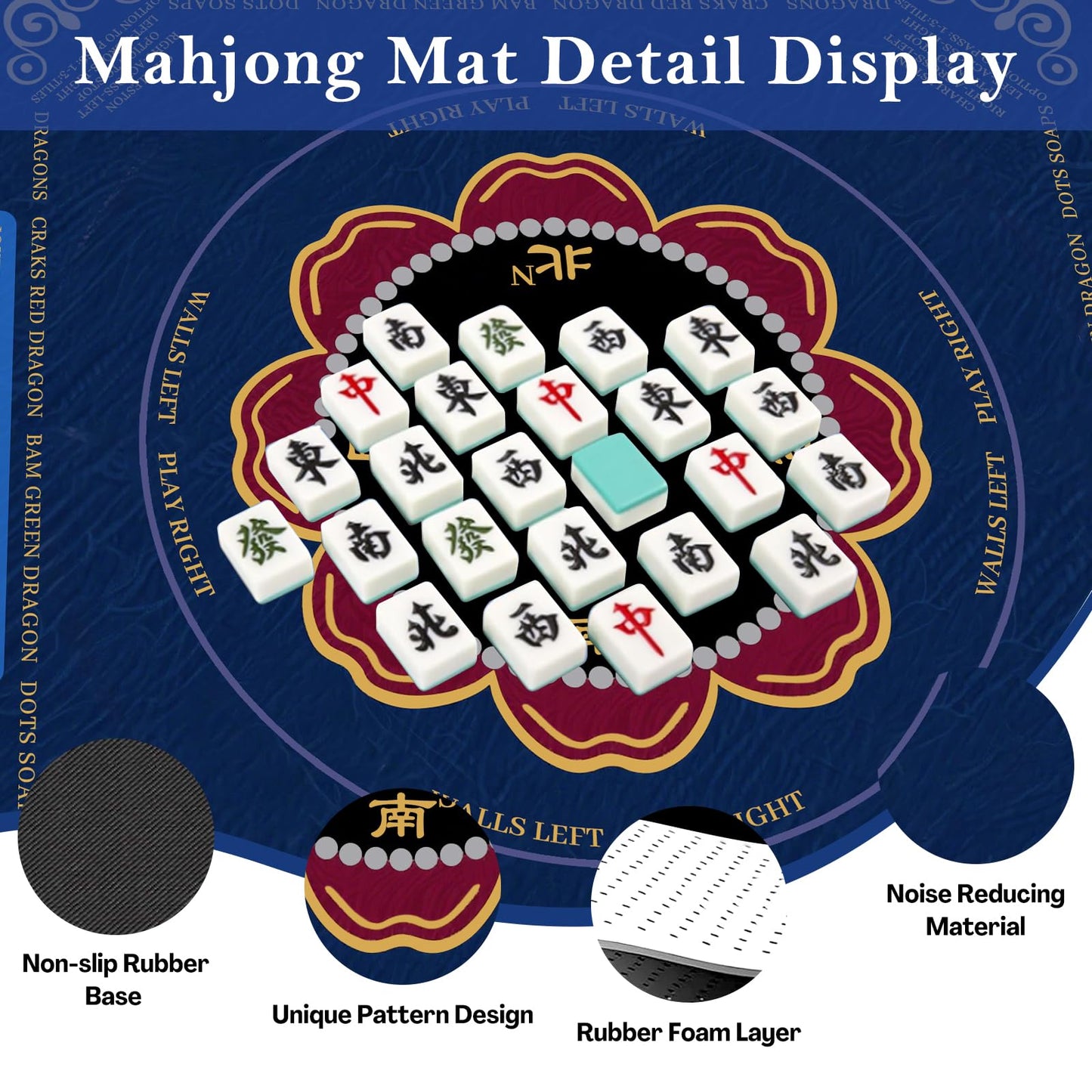 HYXFJITS Mahjong Mat for Table 32x32 Inch – Non-Slip, Noise-Reducing, Portable Table Cover with Carry Bag