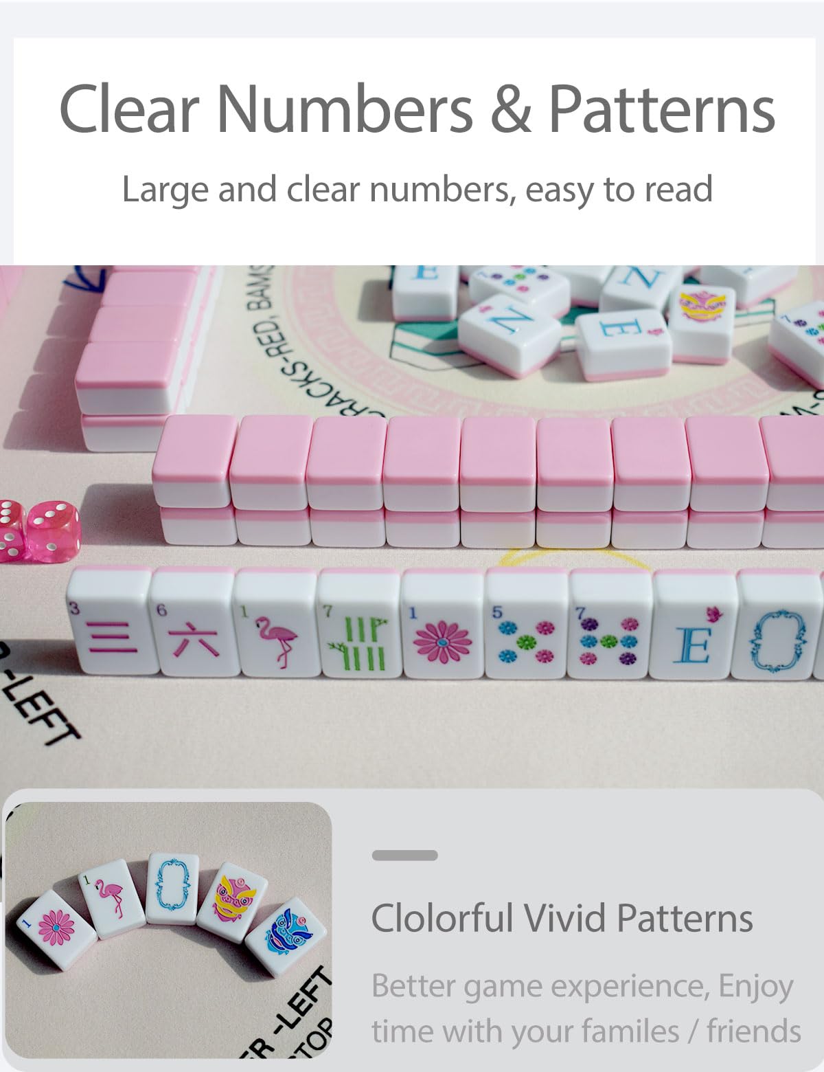 HYZYey Mahjong Tile Set 160 American Mahjong Tiles - 1.2-inch Engraved Acrylic - Pink