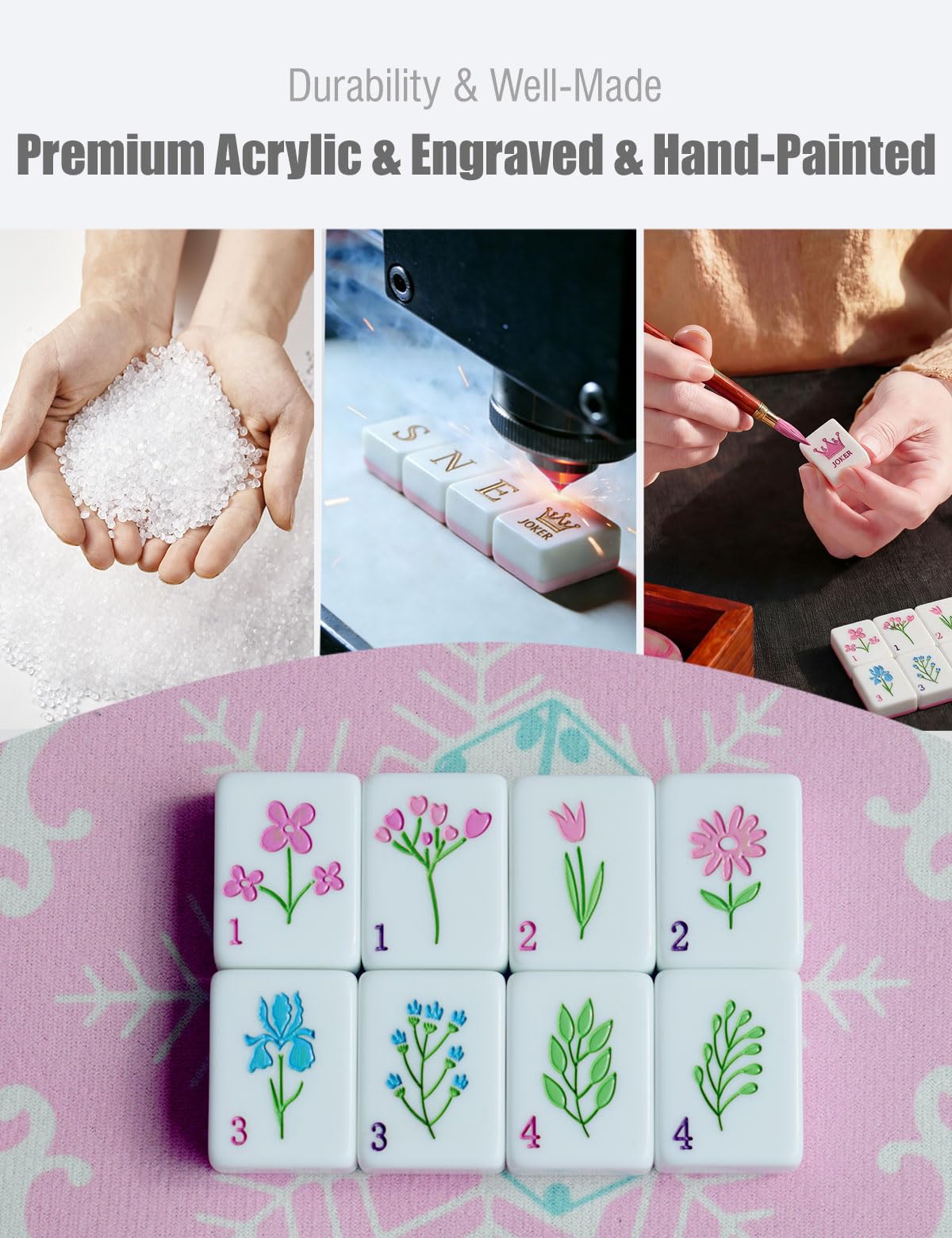 HYZYey Mahjong Tile Set 160 American Mahjong Tiles - 1.2-inch Engraved Acrylic - Pink