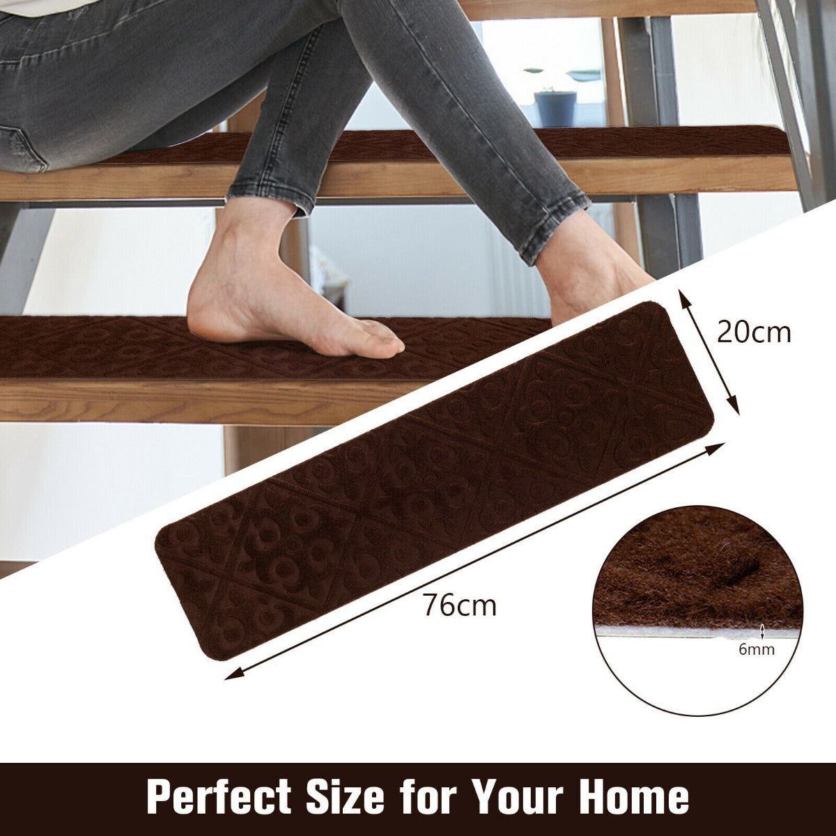 Non-Slip Stair Mats with Reusable Adhesive-Grey