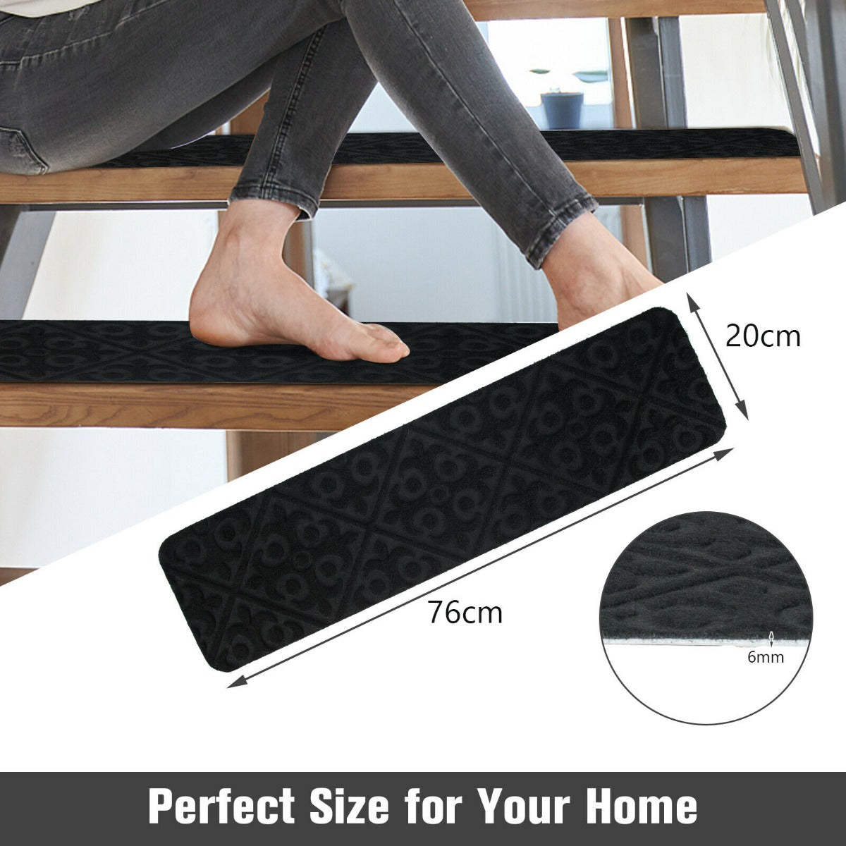 Non-Slip Stair Mats with Reusable Adhesive-Grey
