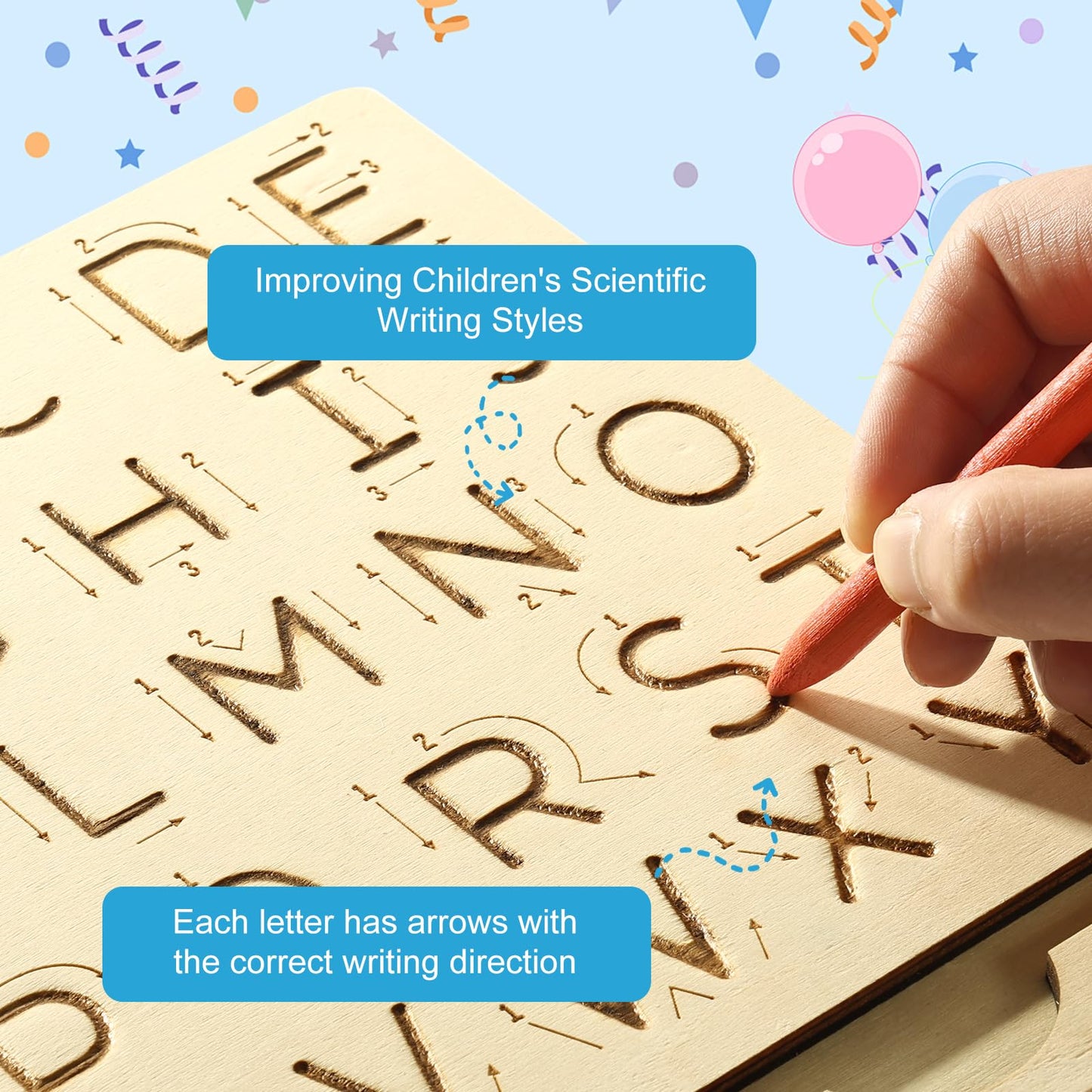 hzsshb Wooden Letters Practicing Board – Double-Sided ABC Tracing for Kids 3-8