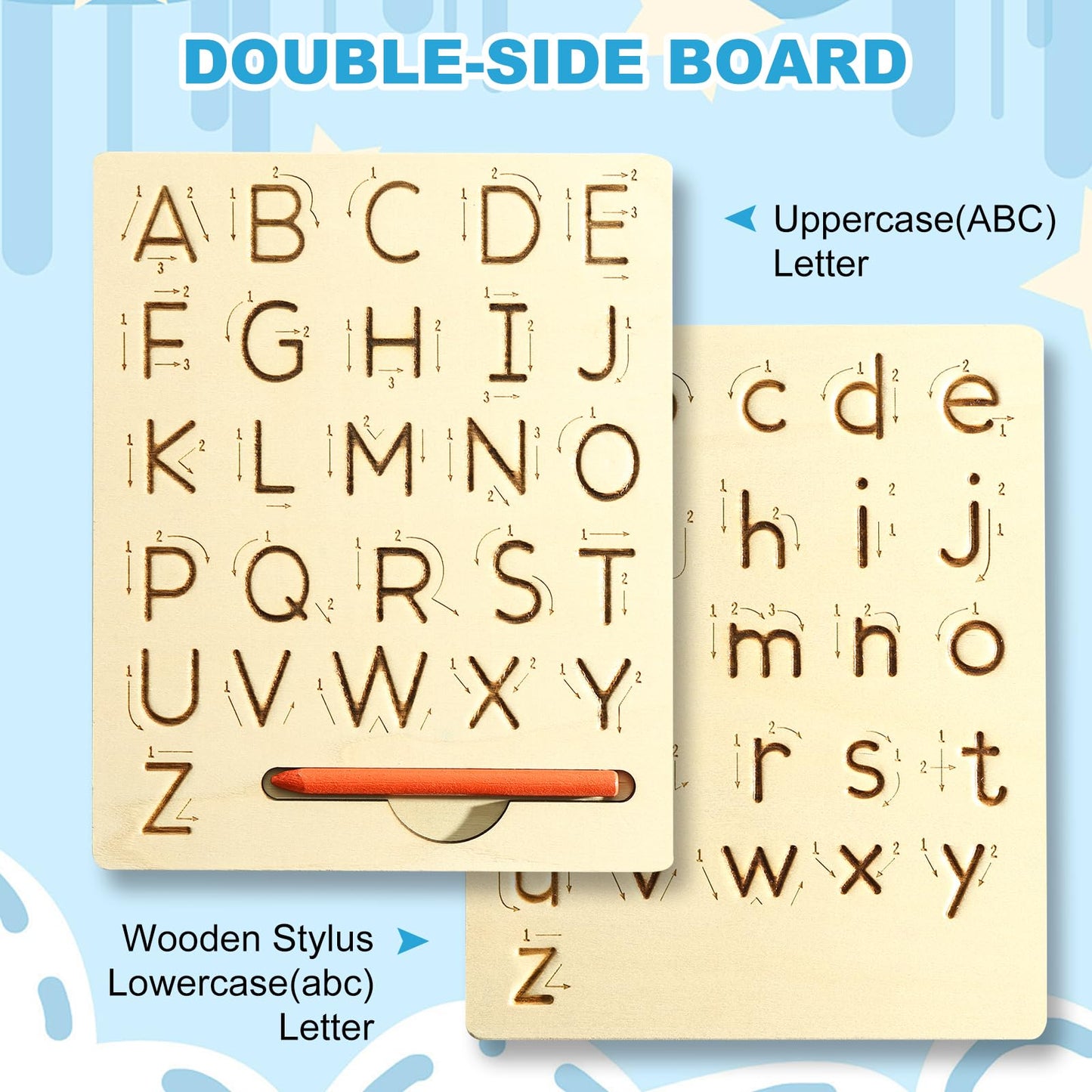 hzsshb Wooden Letters Practicing Board – Double-Sided ABC Tracing for Kids 3-8