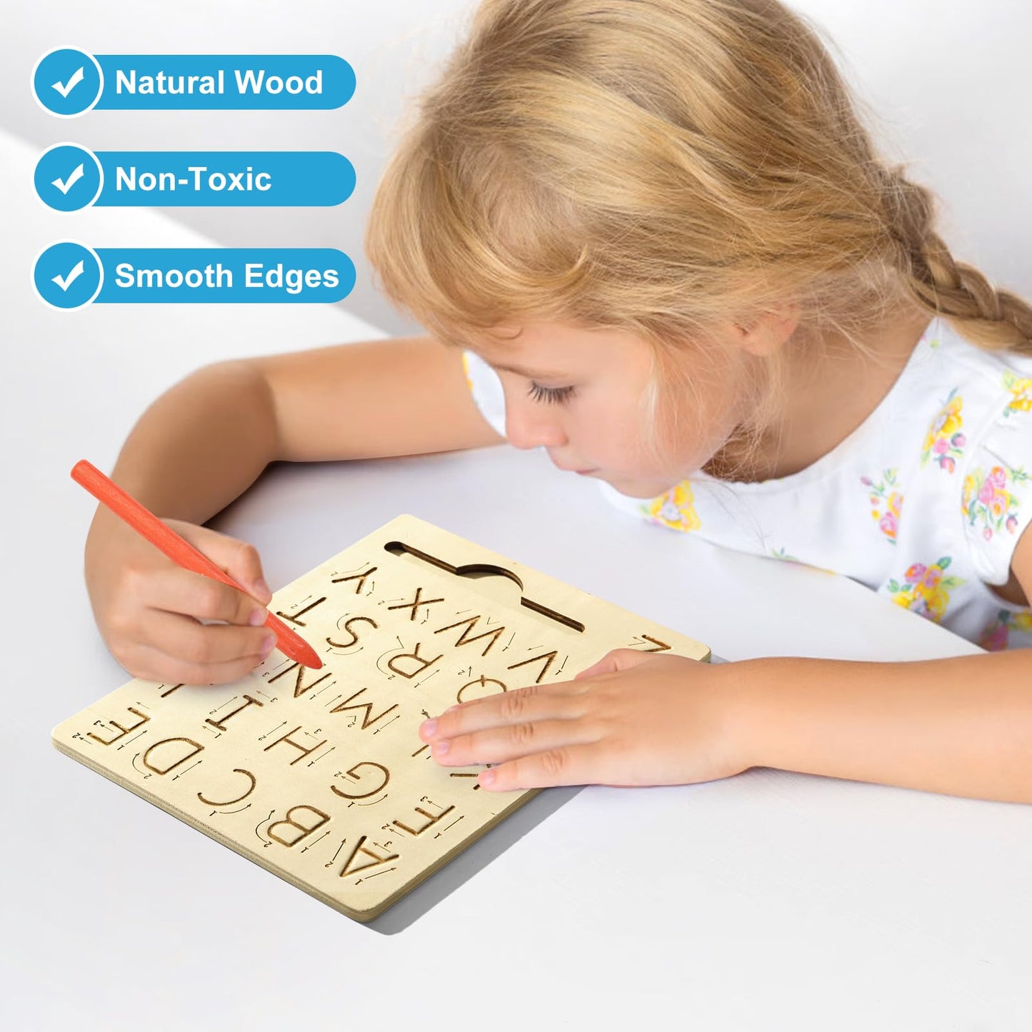 hzsshb Wooden Letters Practicing Board – Double-Sided ABC Tracing for Kids 3-8