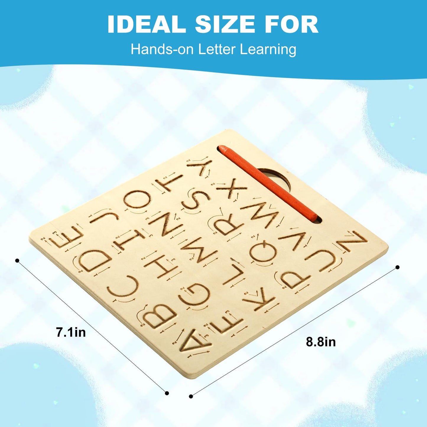 hzsshb Wooden Letters Practicing Board – Double-Sided ABC Tracing for Kids 3-8