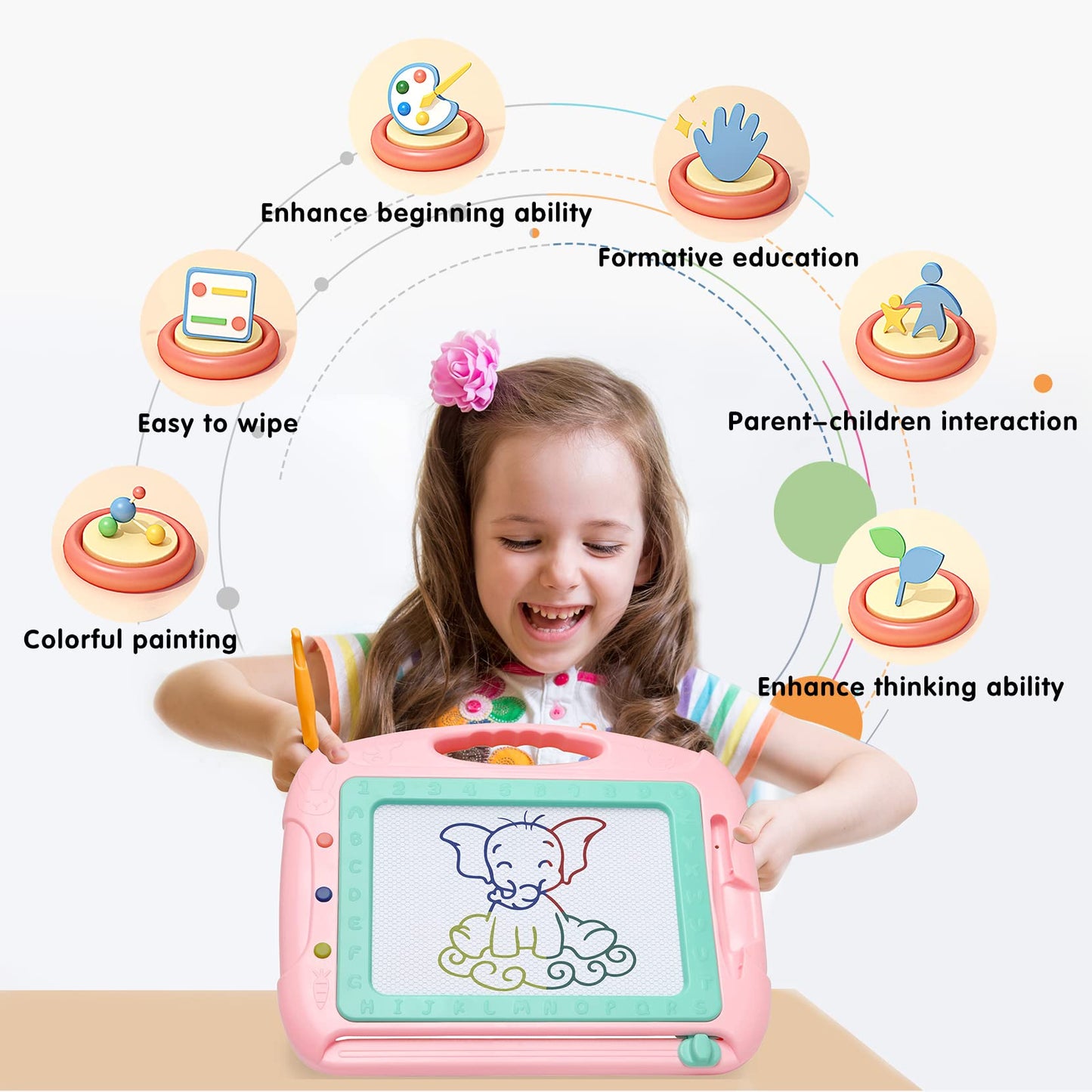 HZZILEY Magnetic Doodle Board for 3 Year Olds – 4-Color Zones, Erasable Sketch Board with Pen & Stamps