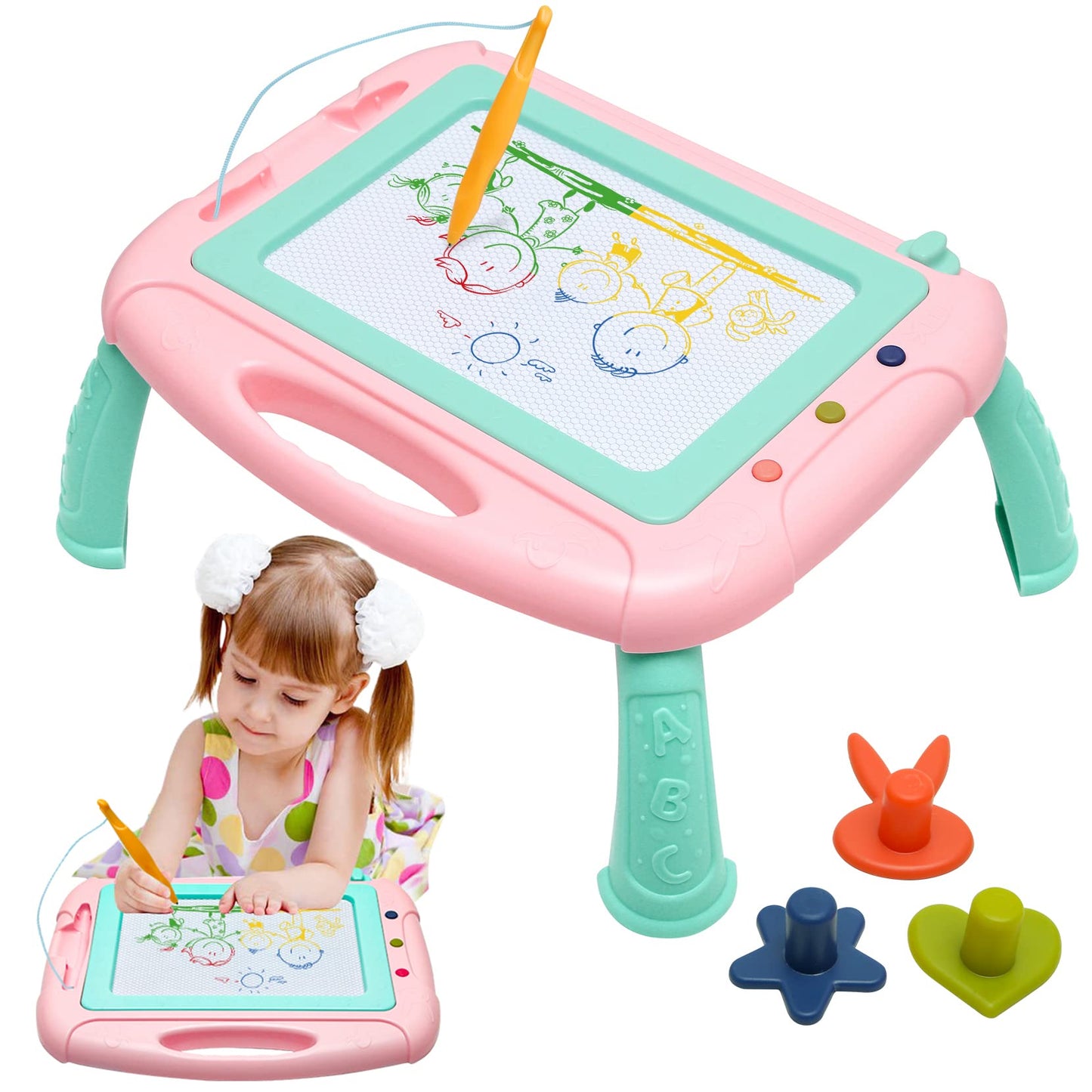 HZZILEY Magnetic Doodle Board for 3 Year Olds – 4-Color Zones, Erasable Sketch Board with Pen & Stamps