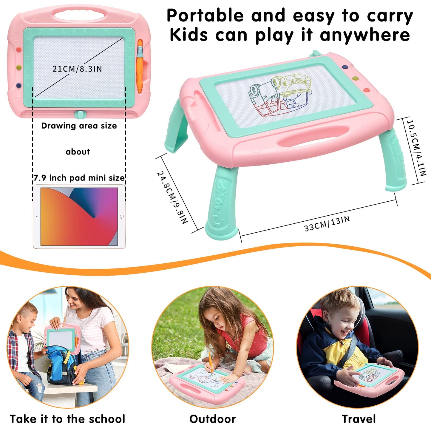 HZZILEY Magnetic Doodle Board for 3 Year Olds – 4-Color Zones, Erasable Sketch Board with Pen & Stamps