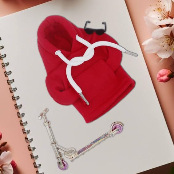i-Beeboo 3Pcs 7-Inch Desktop Goose Outfits Set: Red Hoodie, Scooter & Sunglasses