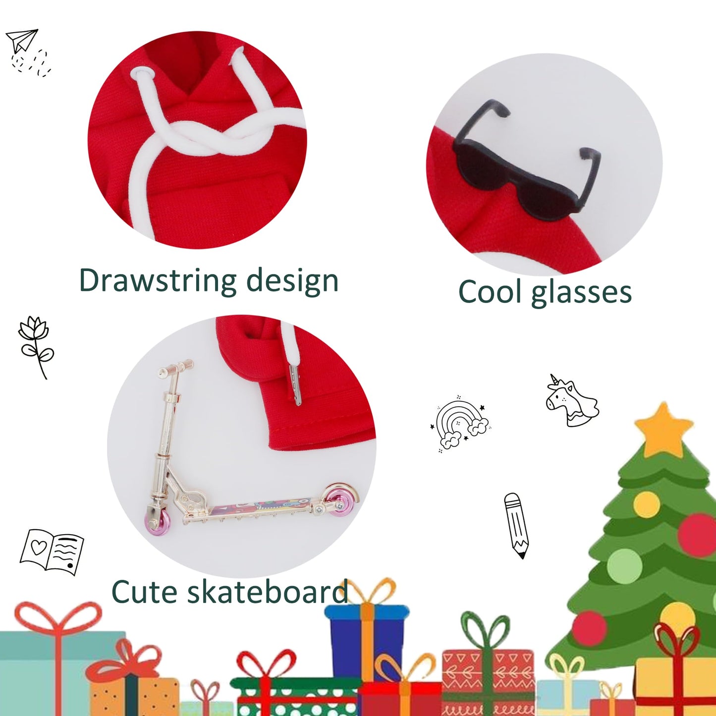 i-Beeboo 3Pcs 7-Inch Desktop Goose Outfits Set: Red Hoodie, Scooter & Sunglasses