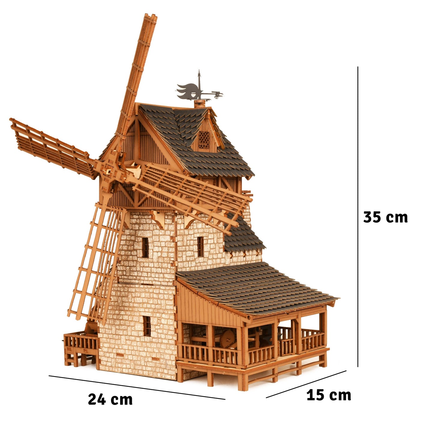 I BUILT IT Wooden Mill-Hybrid Medieval Windmill & Watermill Model Kit – 352 Pcs, 8–9 Hour Build