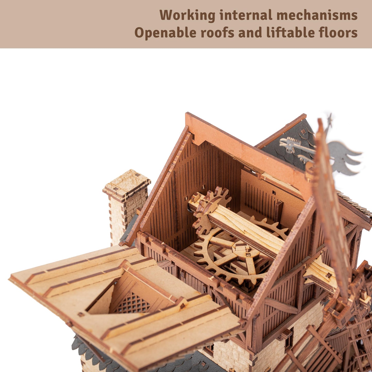 I BUILT IT Wooden Mill-Hybrid Medieval Windmill & Watermill Model Kit – 352 Pcs, 8–9 Hour Build