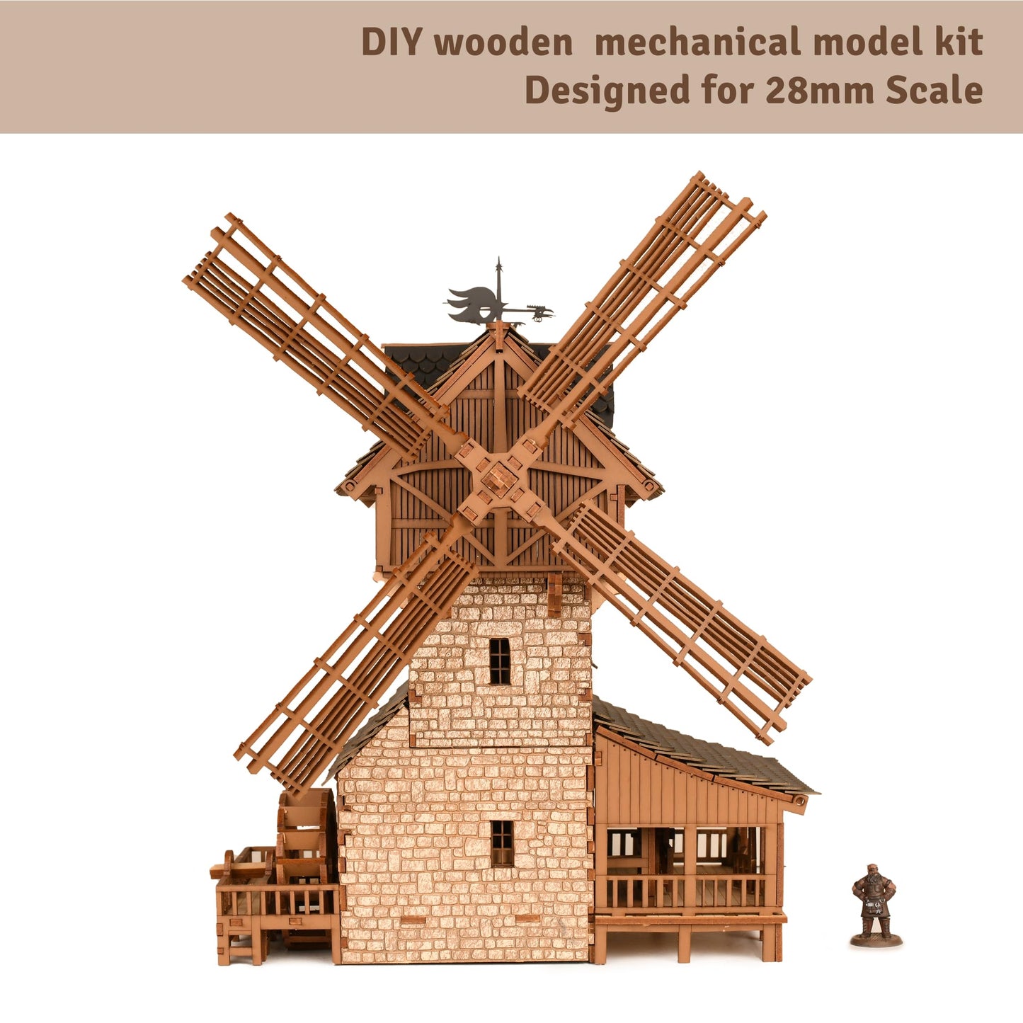 I BUILT IT Wooden Mill-Hybrid Medieval Windmill & Watermill Model Kit – 352 Pcs, 8–9 Hour Build