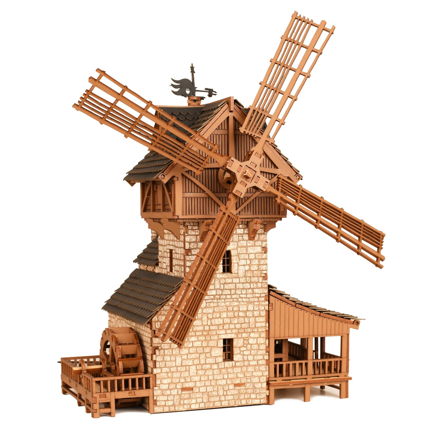 I BUILT IT Wooden Mill-Hybrid Medieval Windmill & Watermill Model Kit – 352 Pcs, 8–9 Hour Build