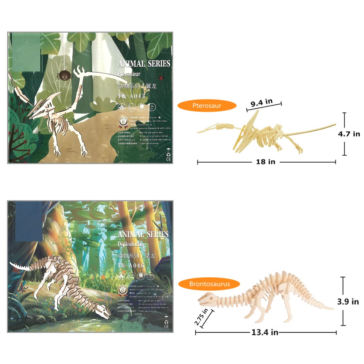 i-CHONY 3D Dinosaur Puzzle Kit — 6 Wooden Skeleton Models for STEM Learning