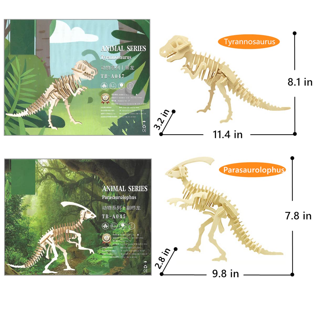 i-CHONY 3D Dinosaur Puzzle Kit — 6 Wooden Skeleton Models for STEM Learning