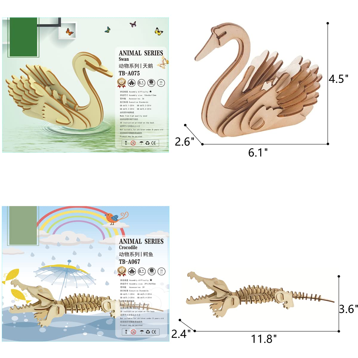 i-CHONY 3D Wooden Wild Animal Puzzle – 6-Piece Skeleton Set | STEM DIY Puzzle for Teens & Adults