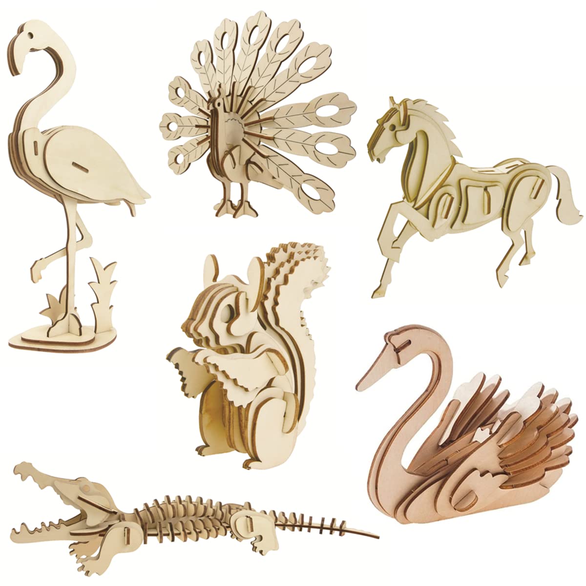 i-CHONY 3D Wooden Wild Animal Puzzle – 6-Piece Skeleton Set | STEM DIY Puzzle for Teens & Adults