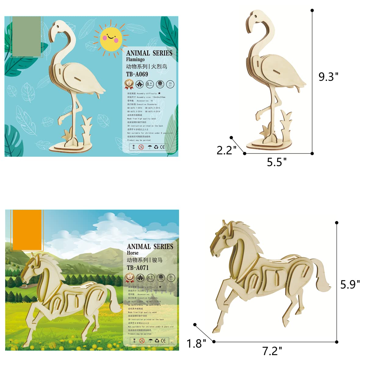 i-CHONY 3D Wooden Wild Animal Puzzle – 6-Piece Skeleton Set | STEM DIY Puzzle for Teens & Adults