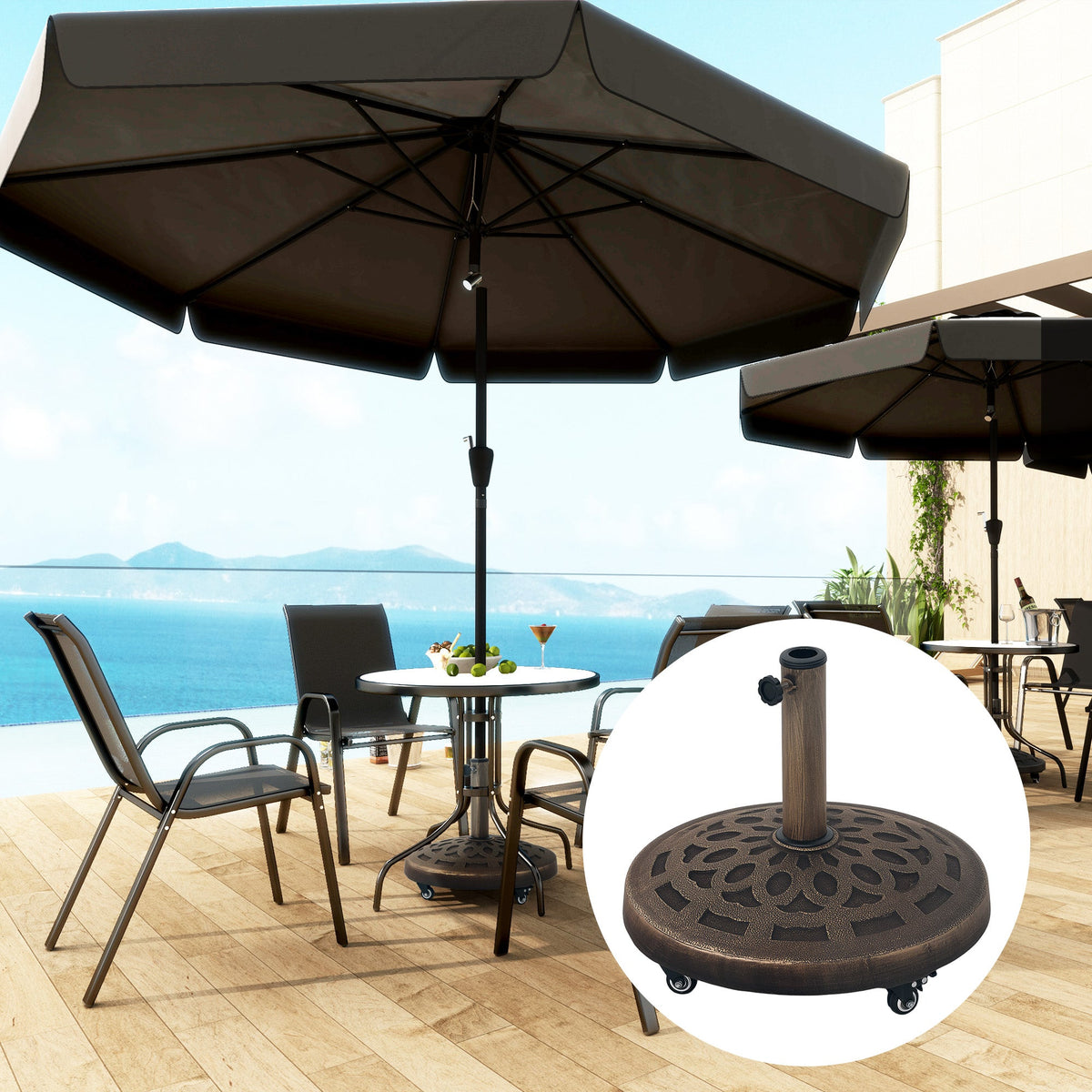Outsunny 21kg Resin Garden Parasol Base Umbrella Stand with Wheels