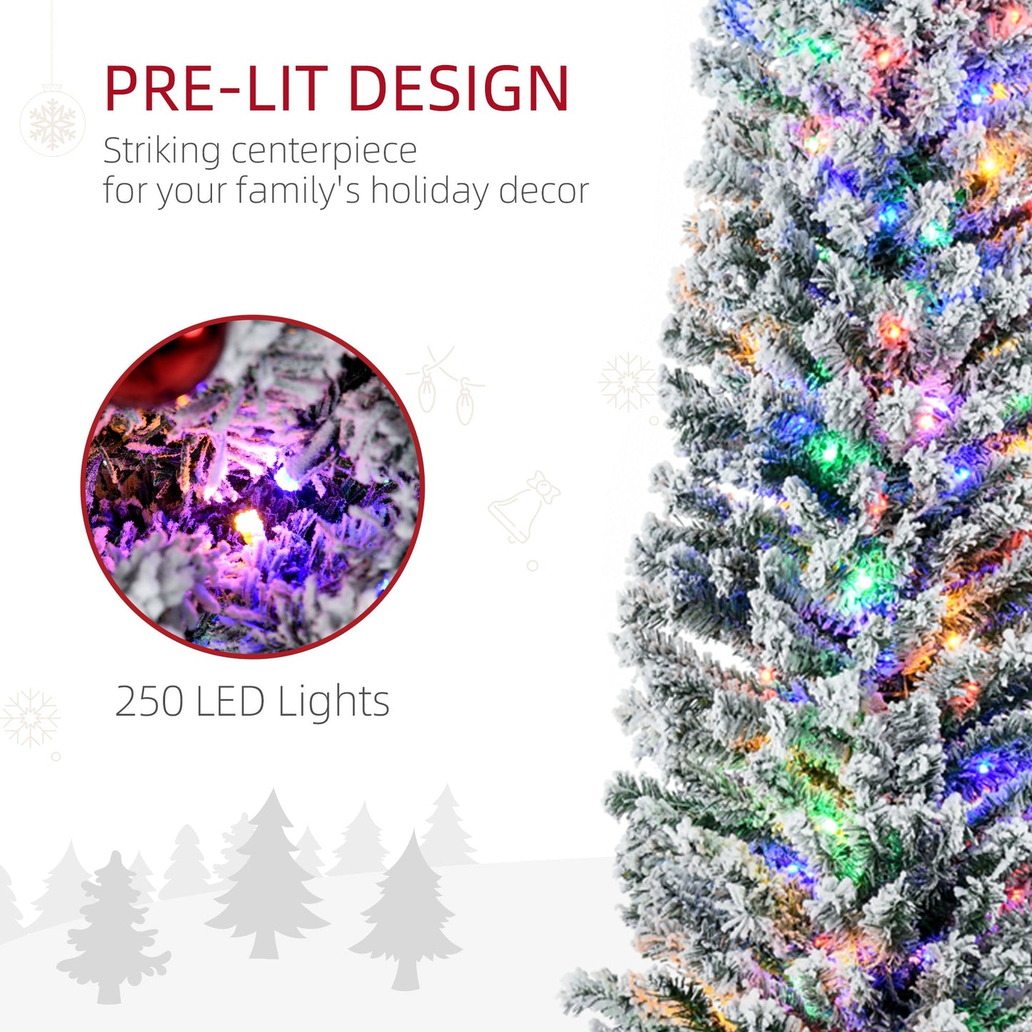 HOMCOM 6' Artificial Christmas Tree with Flocked Tips, LED Lights, Decoration