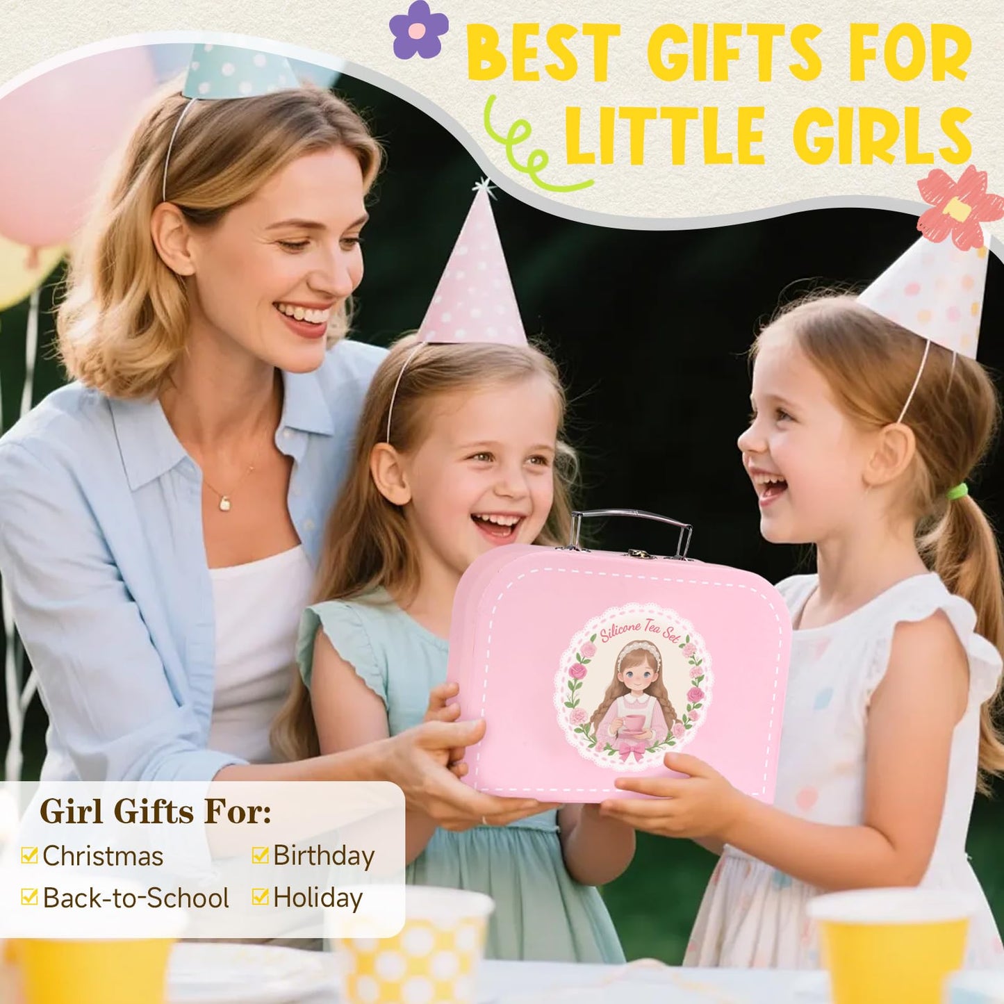 iAOVUEBY Silicone Tea Set for Toddlers | Pretend Play Kit for 2-5 Year Old Girls
